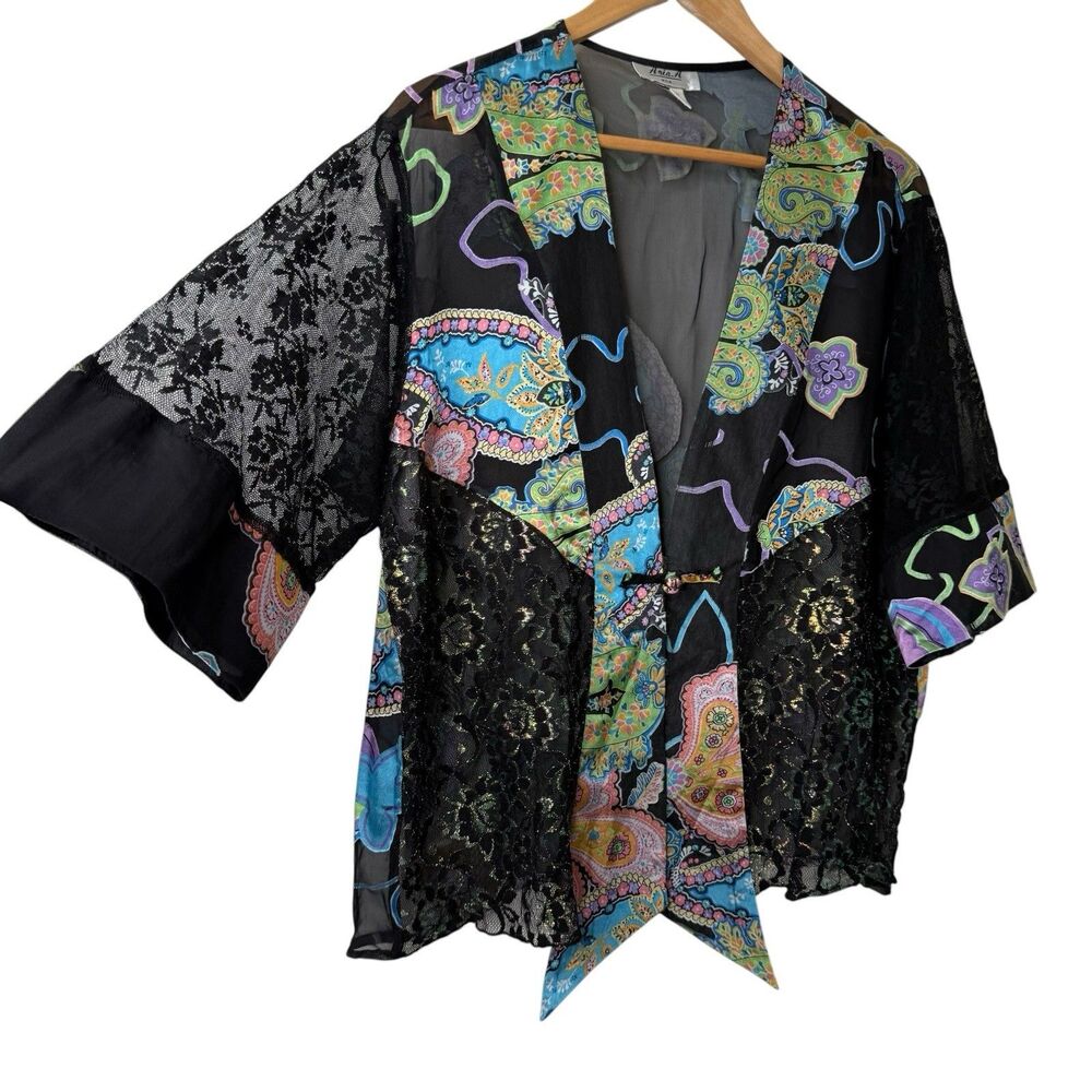 VTG ANIA A Silk Blend Paisley Kimono Duster M Boho Whimsigoth Sheer Lace Artsy